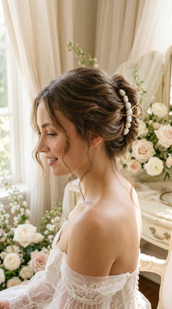 Romantic French Twist With Pearl Claw Clip