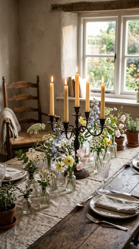 Rustic Farmhouse Candelabra With Wildflowers