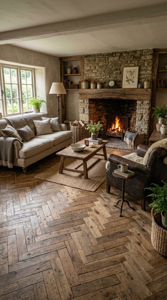 Rustic Reclaimed Wood Herringbone
