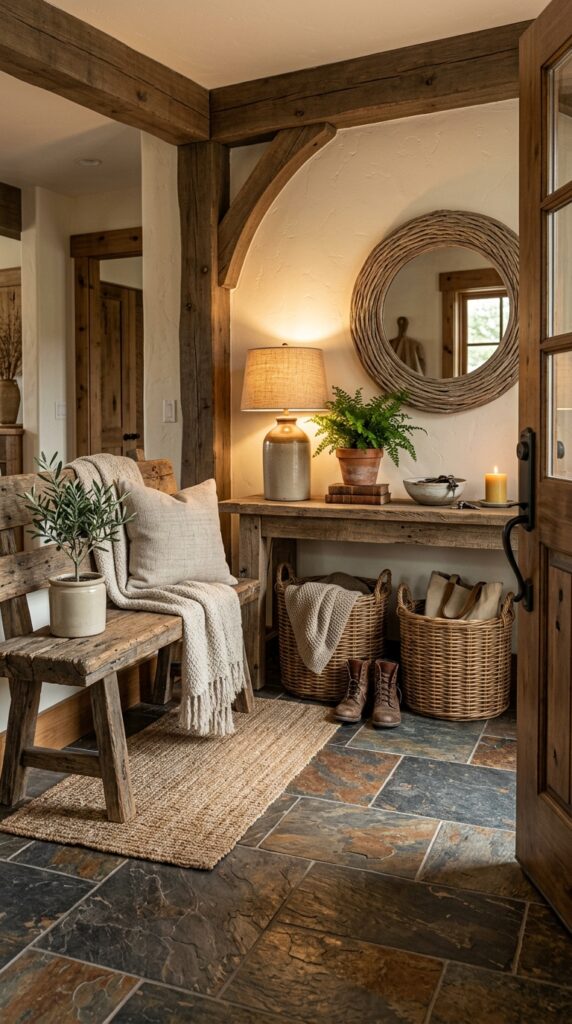 Rustic Slate Tile With Wood Accents