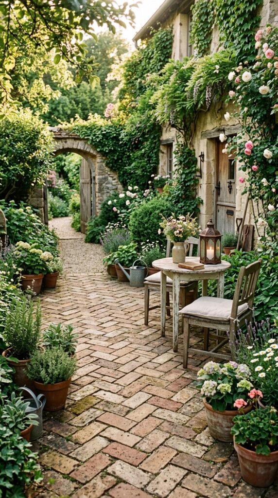 Rustic Weathered Brick Patio
