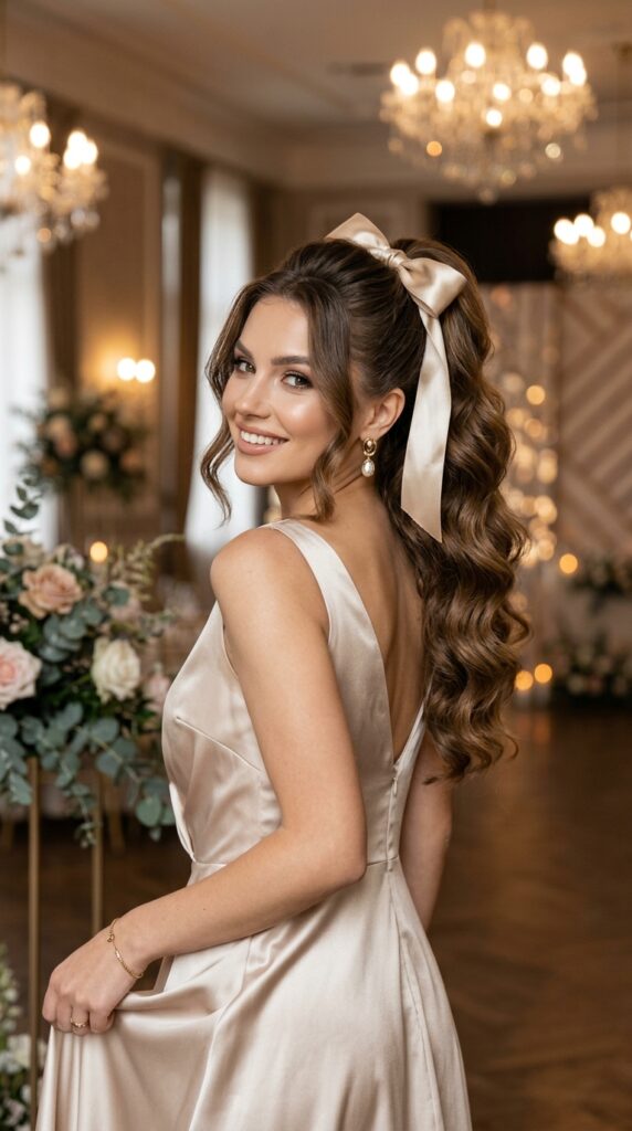 Satin Ribbon Bow With Curled Ponytail