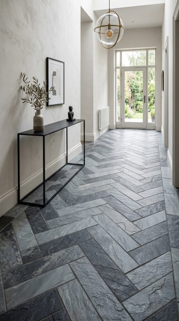 Slate Tile With Herringbone Pattern