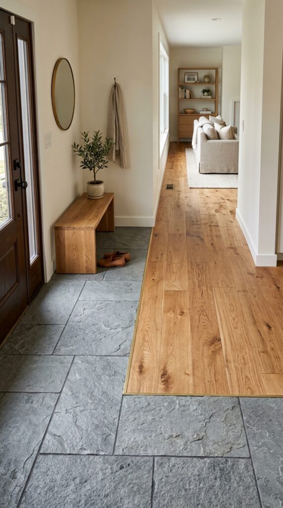 Slate Tile With Natural Wood Transition