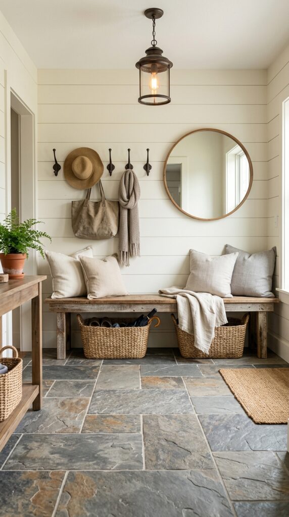 Slate Tile With a Cozy Farmhouse Entry