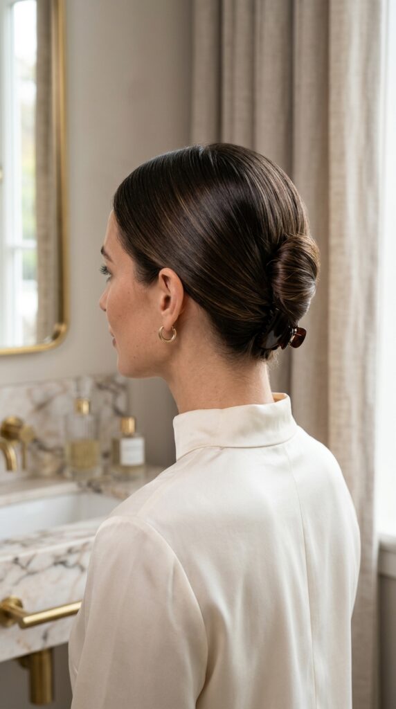 Sleek Low French Twist With a Claw Clip