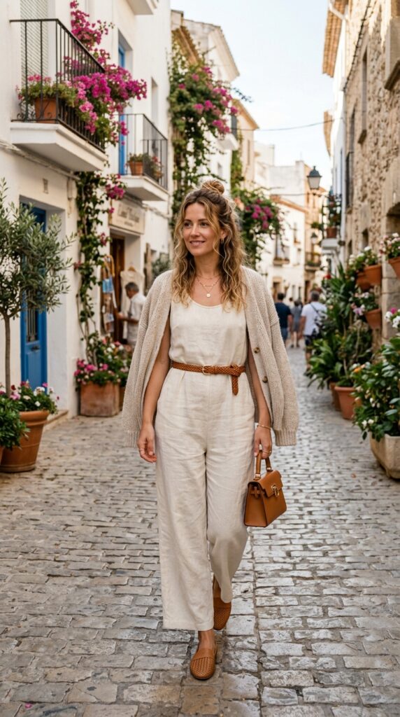 Sleeveless Jumpsuit With Knit Cardigan