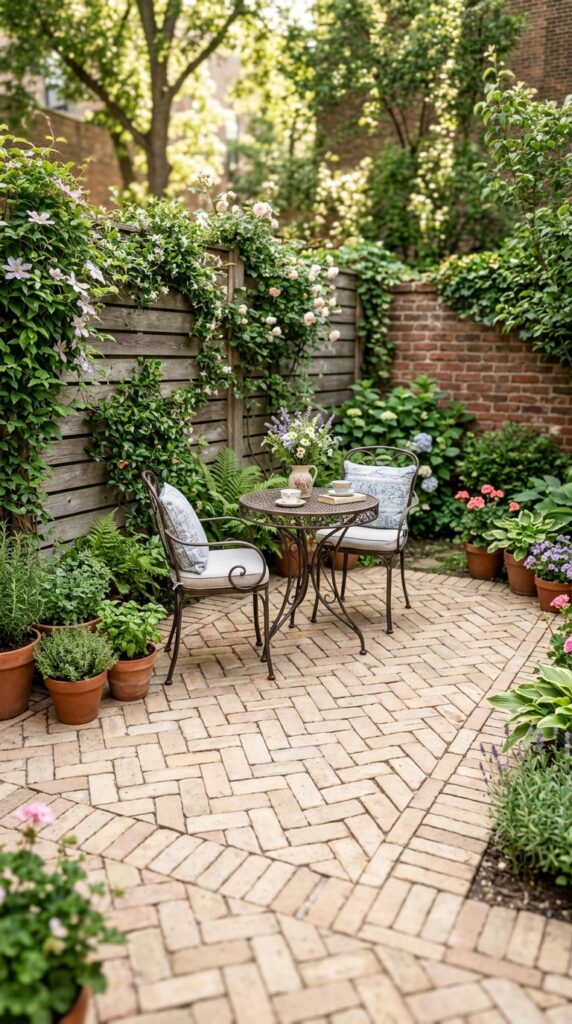 Small Backyard Herringbone Patio