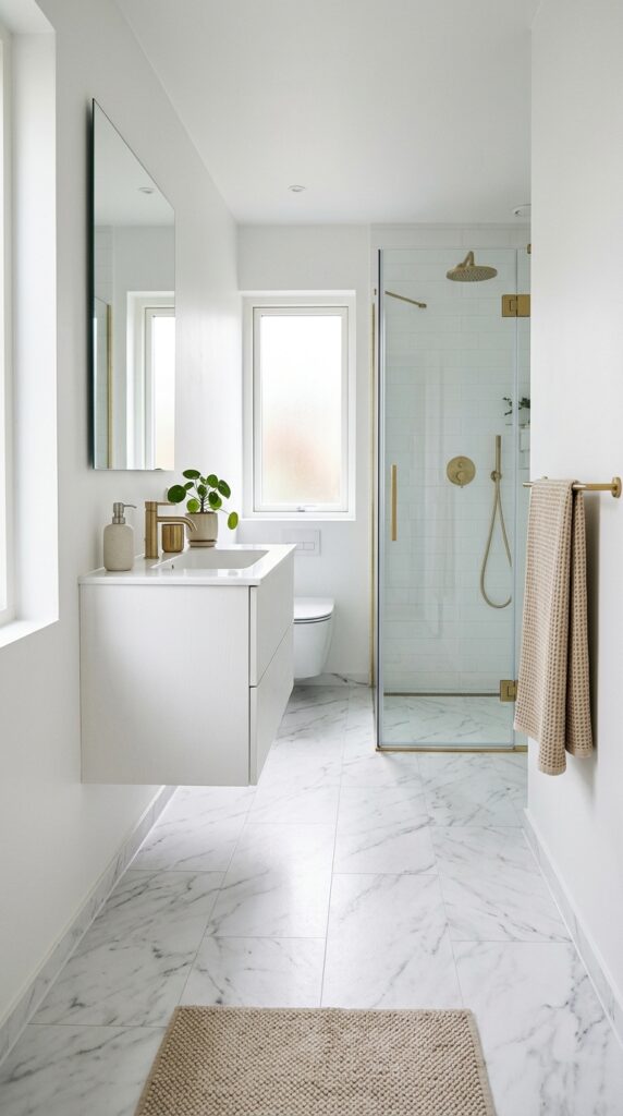 Small Bathroom With Marble-Look Flooring