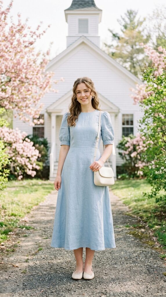 Soft Pastel Dress With Ballet Flats