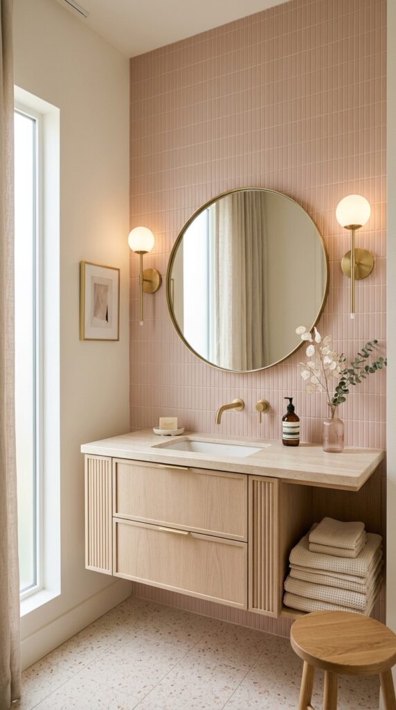 Soft Pink Feminine Bathroom Wall