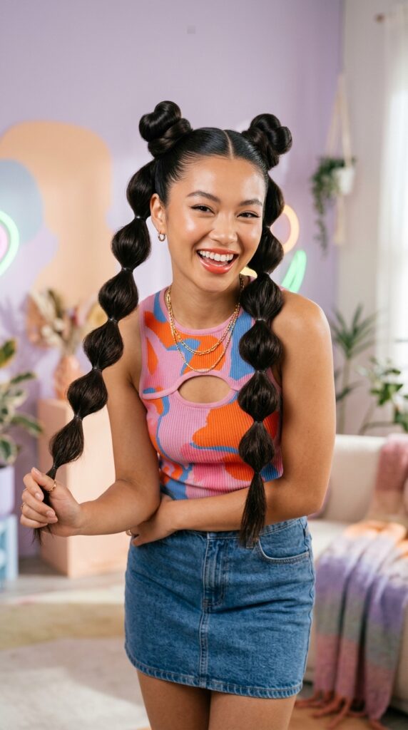 Space Bun Bubble Braid Pigtails