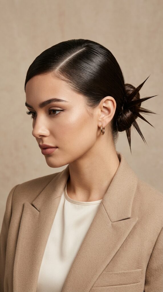 Spiky Bun With Side Part