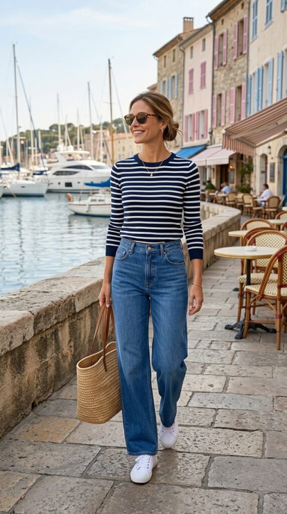 Striped Top With Wide-Leg Jeans