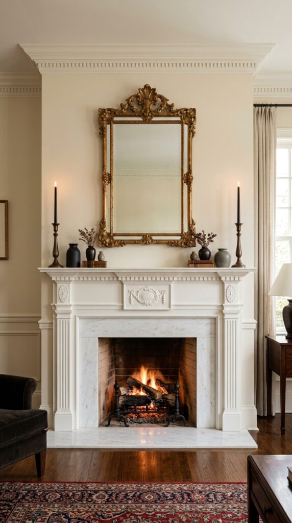 Symmetrical Black Candle Mantel
