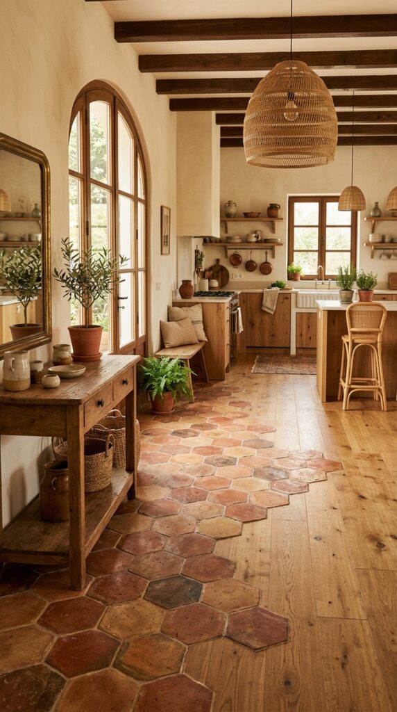Terracotta Hexagon Tile With Oak Flooring