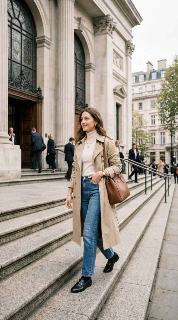 Trench Coat With Jeans and Loafers