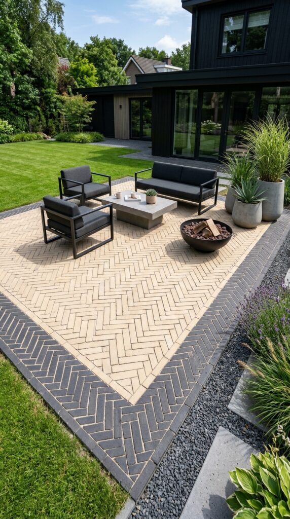 Two-Tone Herringbone Brick Patio