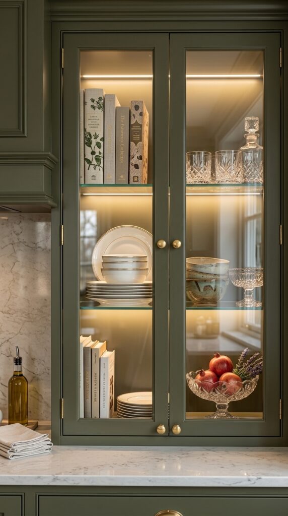 Use Glass Cabinet Shelves to Showcase Cookbooks