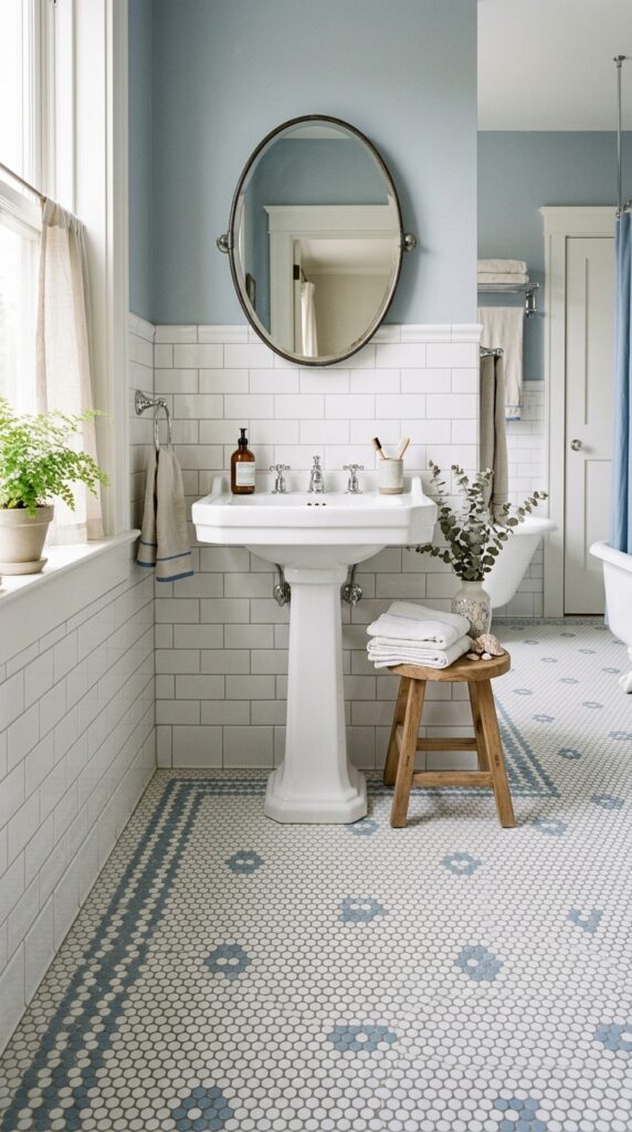 Vintage Blue and White Penny Tile
