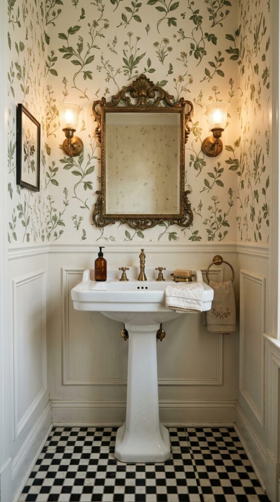 Vintage Checkerboard Powder Room