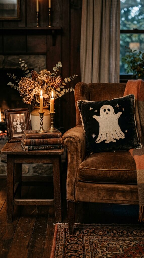 Vintage-Inspired Velvet Ghost Pillow