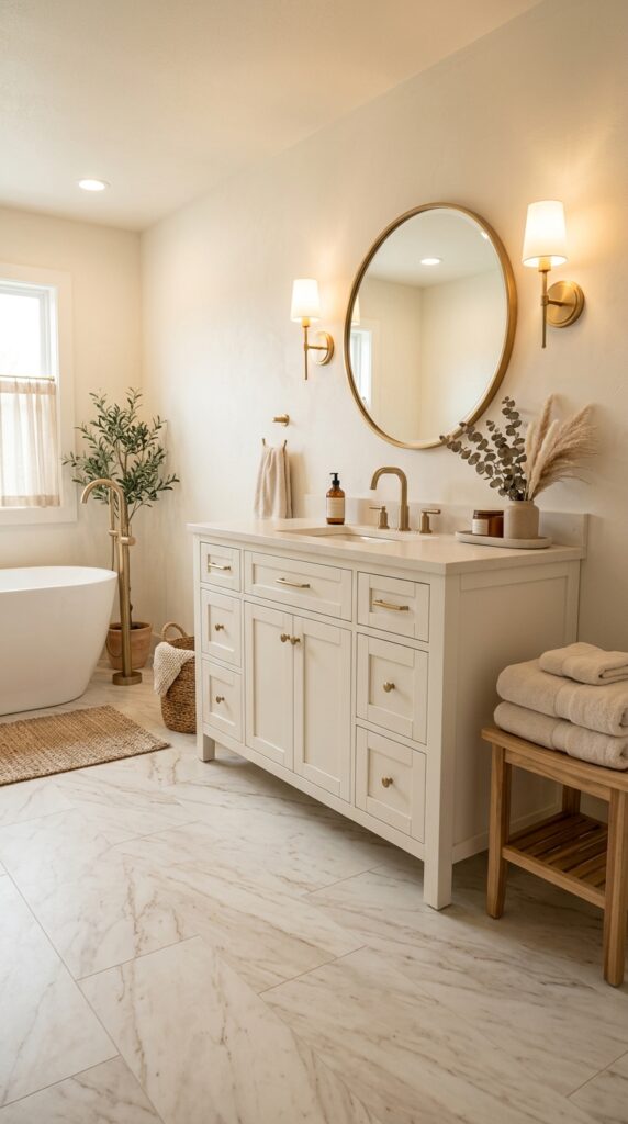 Warm Marble Floor With Brass Details