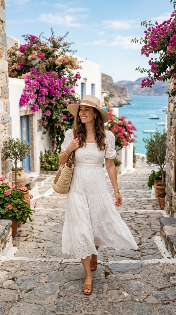White Dress With Straw Hat