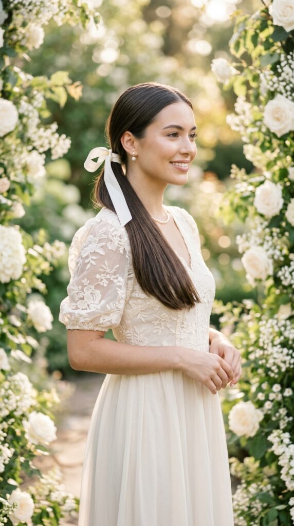 White Ribbon Bow Ponytail