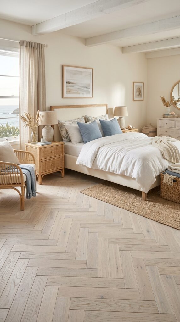 Whitewashed Herringbone Wood Floor