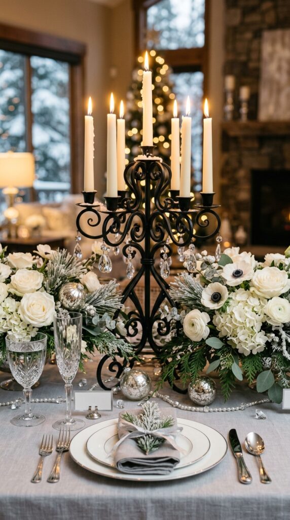 Winter White and Silver Candelabra Display