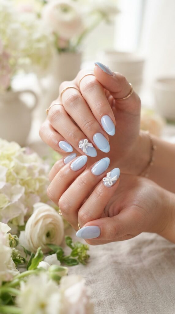 Baby Blue Bow Nails