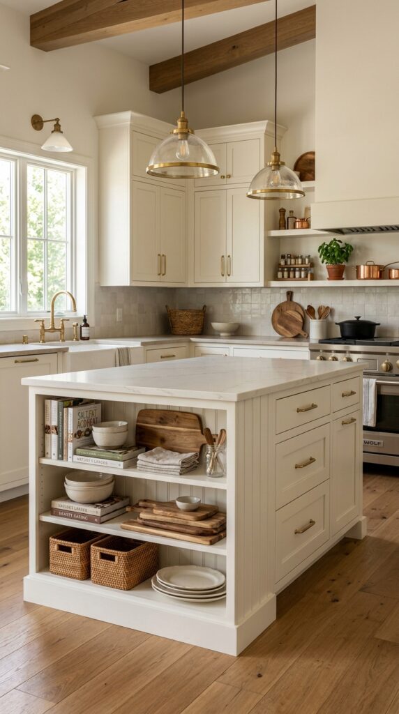 Beadboard Island With Open Shelving