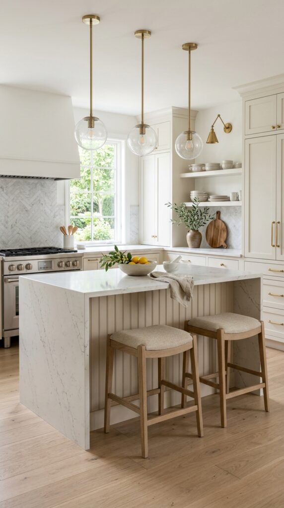 Beadboard Island With Waterfall Countertop