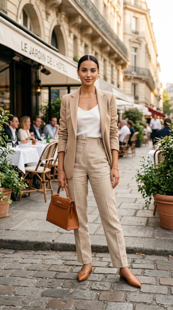 Beige Linen Trousers With a Tailored Blazer