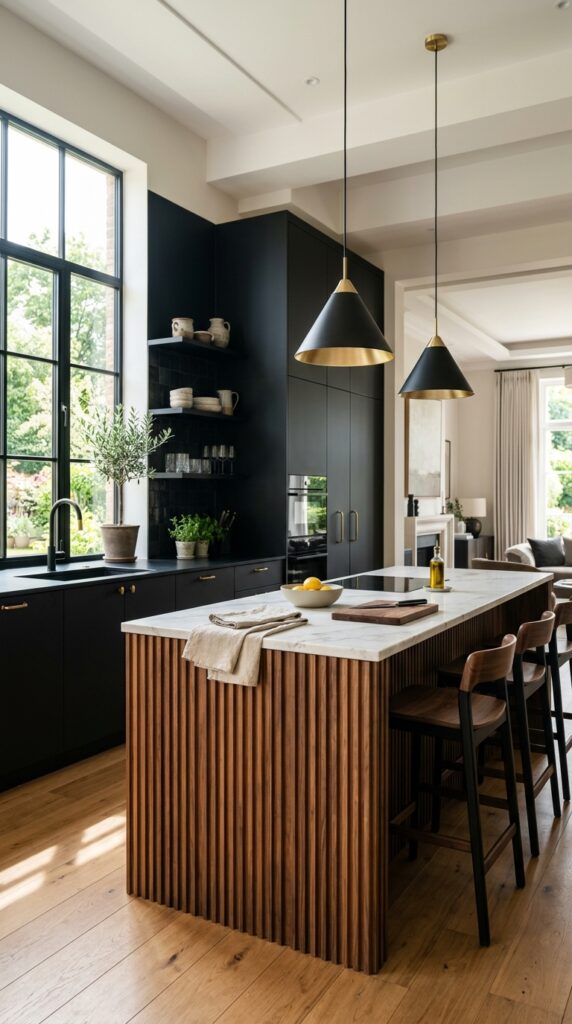 Black And Wood Fluted Island