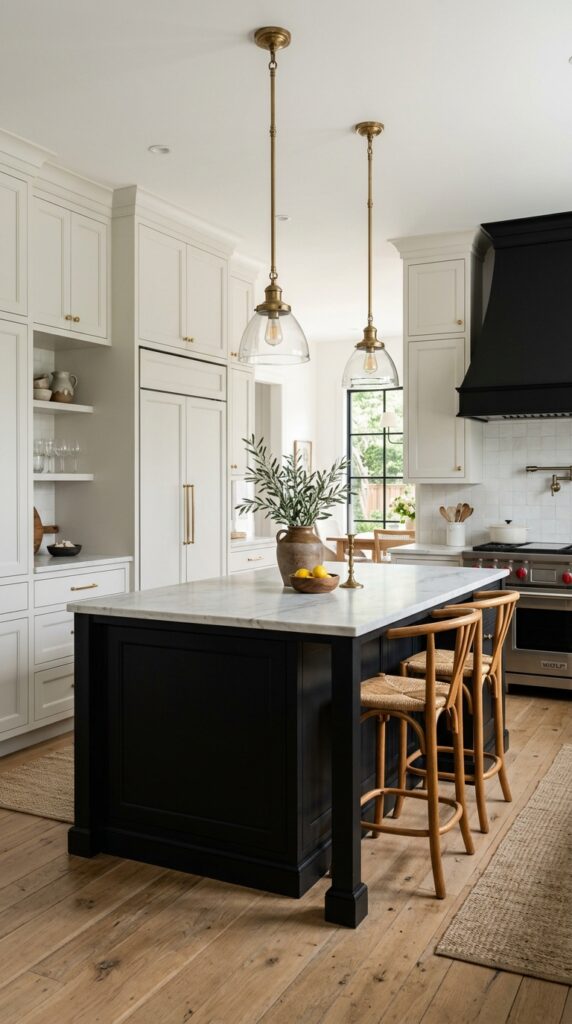 Black Island and White Perimeter Cabinets