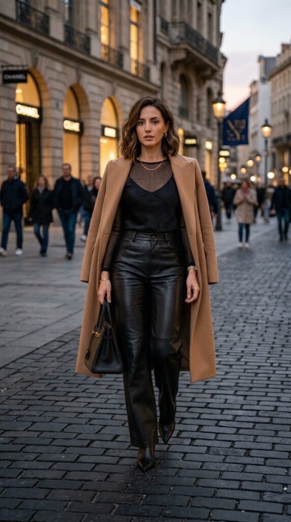 Black Mesh Top With Leather Pants