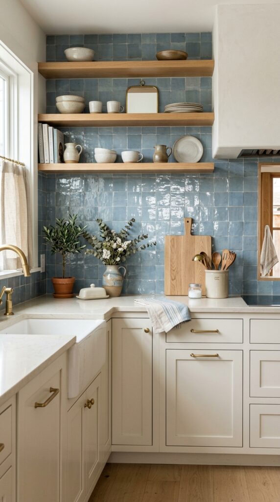Blue Zellige Kitchen Backsplash
