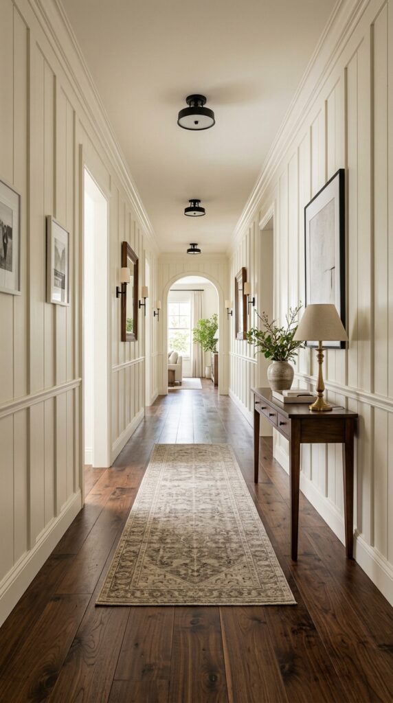 Board and Batten With Dark Wood Flooring