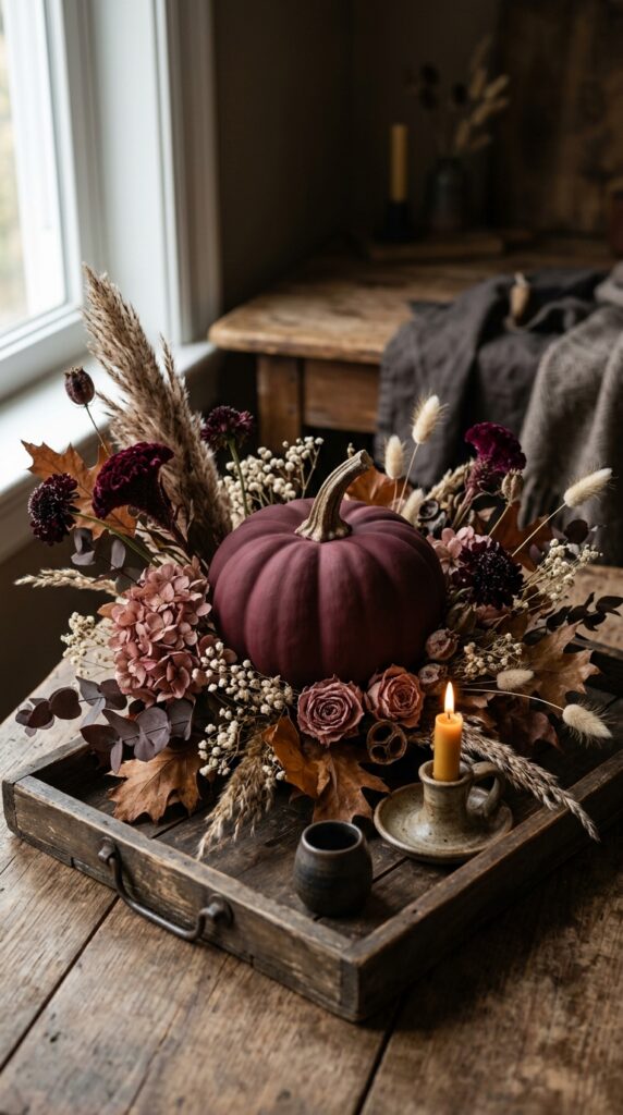 Burgundy Dried Flower Pumpkin