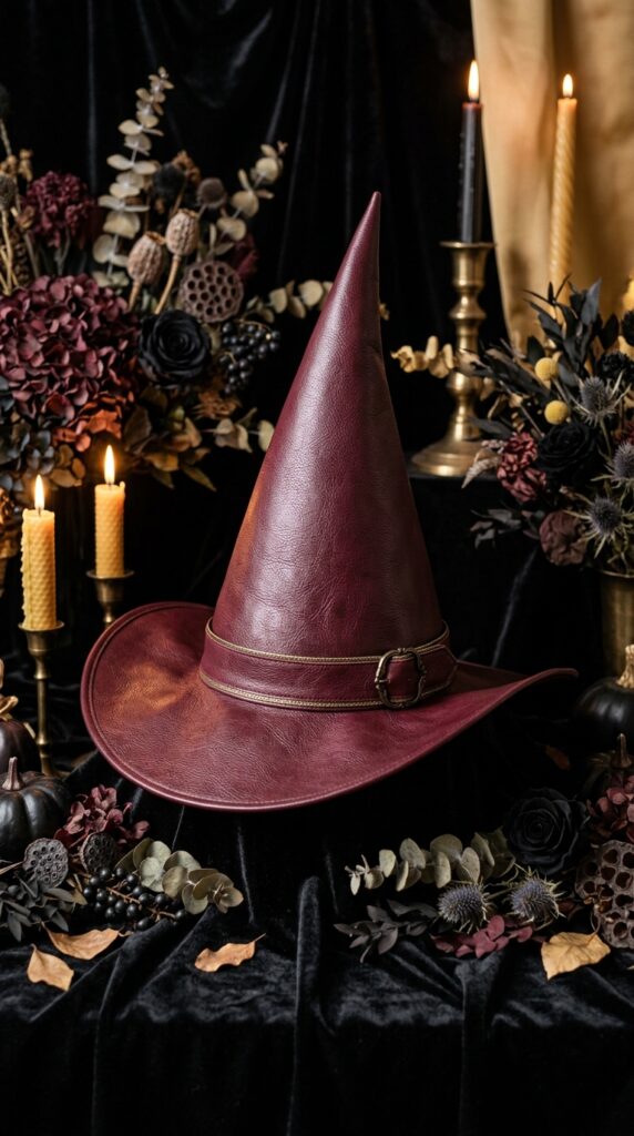 Burgundy Faux Leather Witch Hat