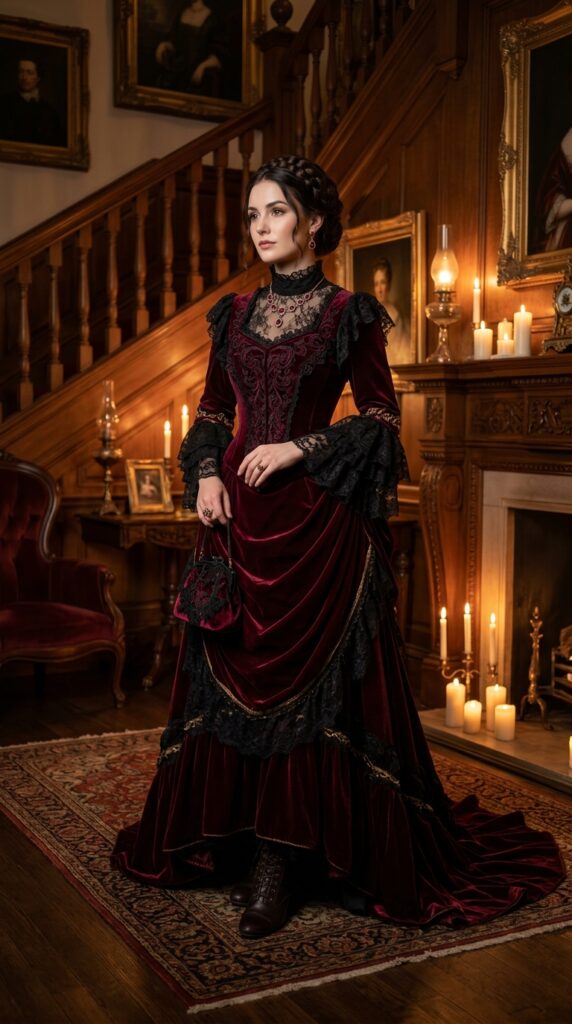 Burgundy Velvet and Lace Gothic Gown