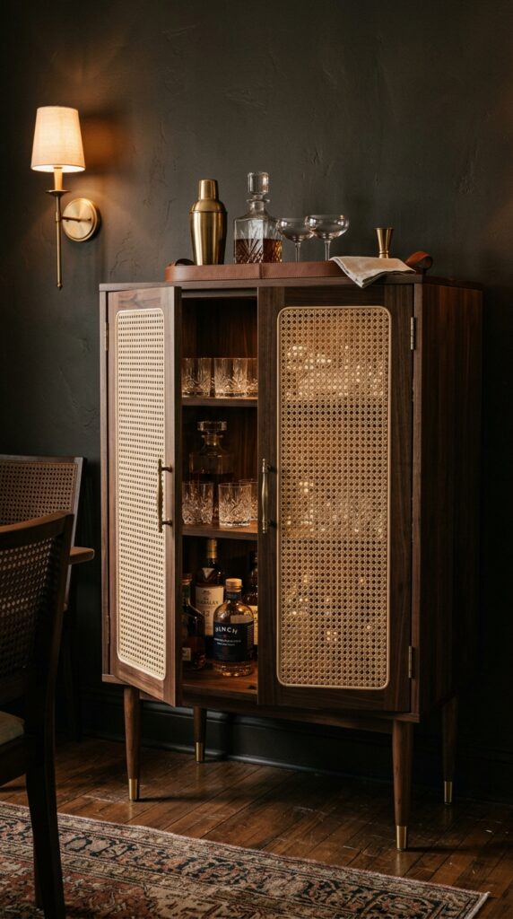 Cane Webbing Bar Cabinet Flip