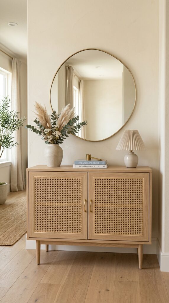 Cane Webbing Entryway Console