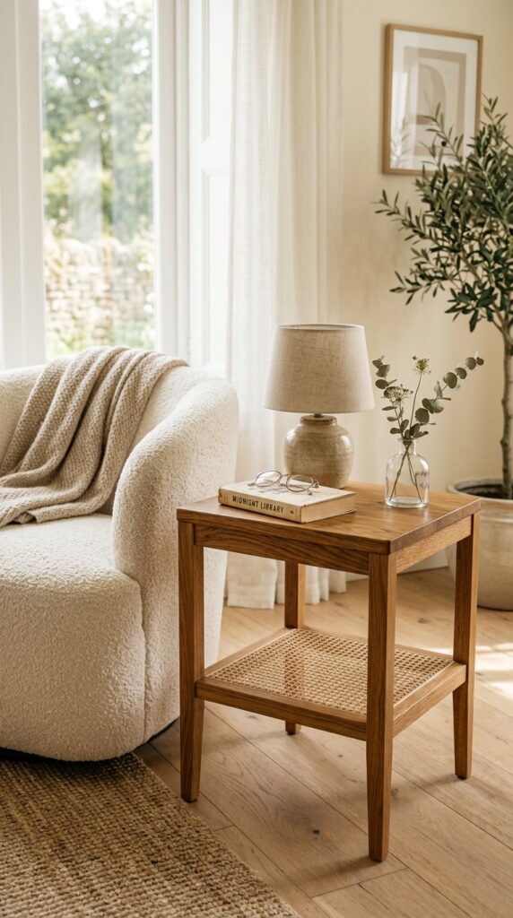 Cane Webbing Side Table Flip