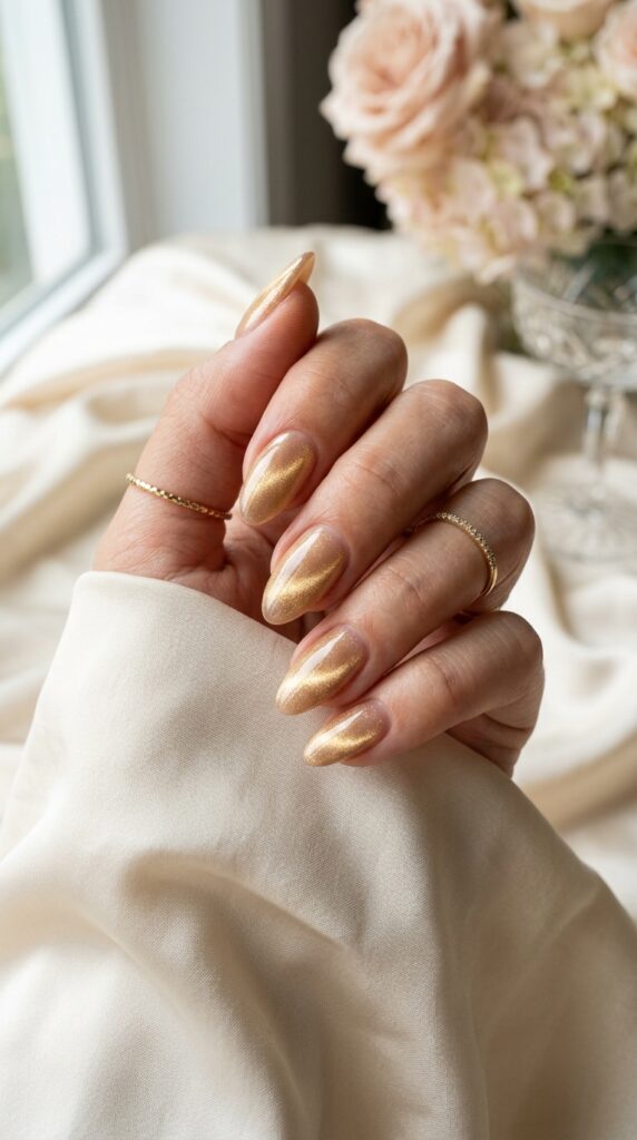 Champagne Velvet Cat Eye Nails