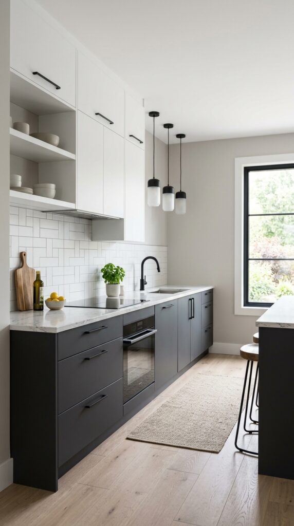 Charcoal Gray and White Cabinets