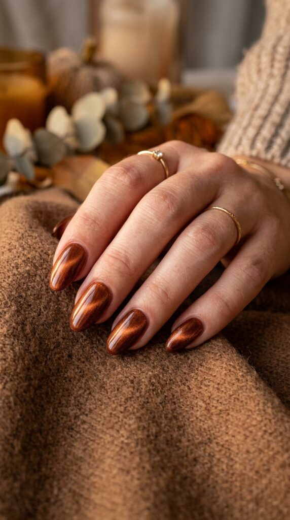 Copper Velvet Cat Eye Nails