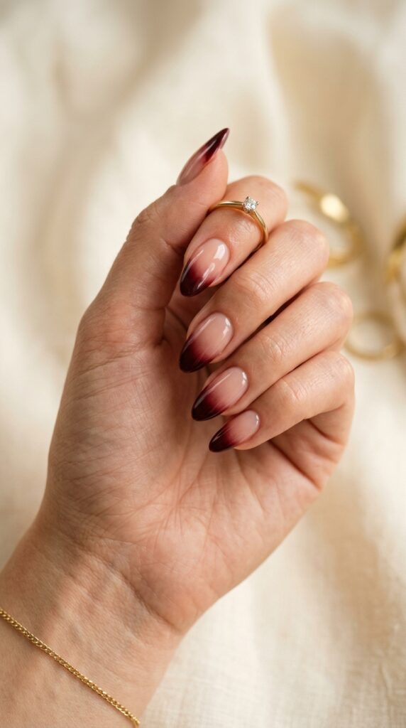 Dark Cherry Ombre with French Tips
